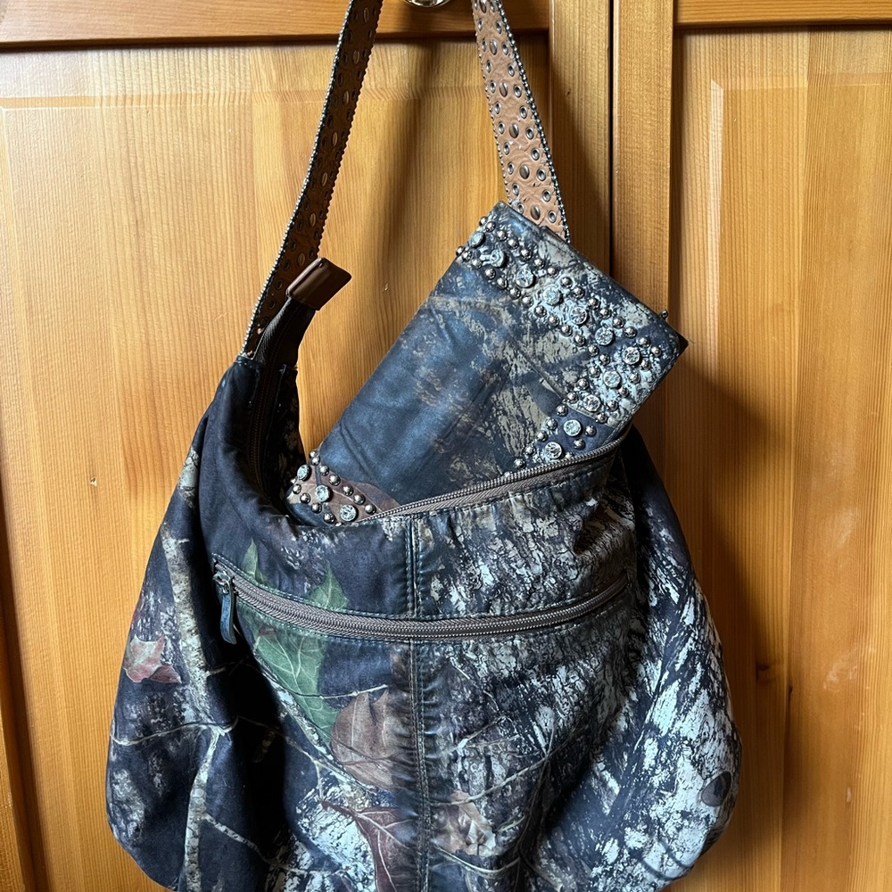 Camouflage Studded Shoulder Bag and wallet